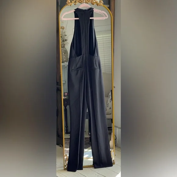 NWT The Kooples BLACK CREPE JUMPSUIT with Silver Chain Neck Detail - Picture 14 of 16
